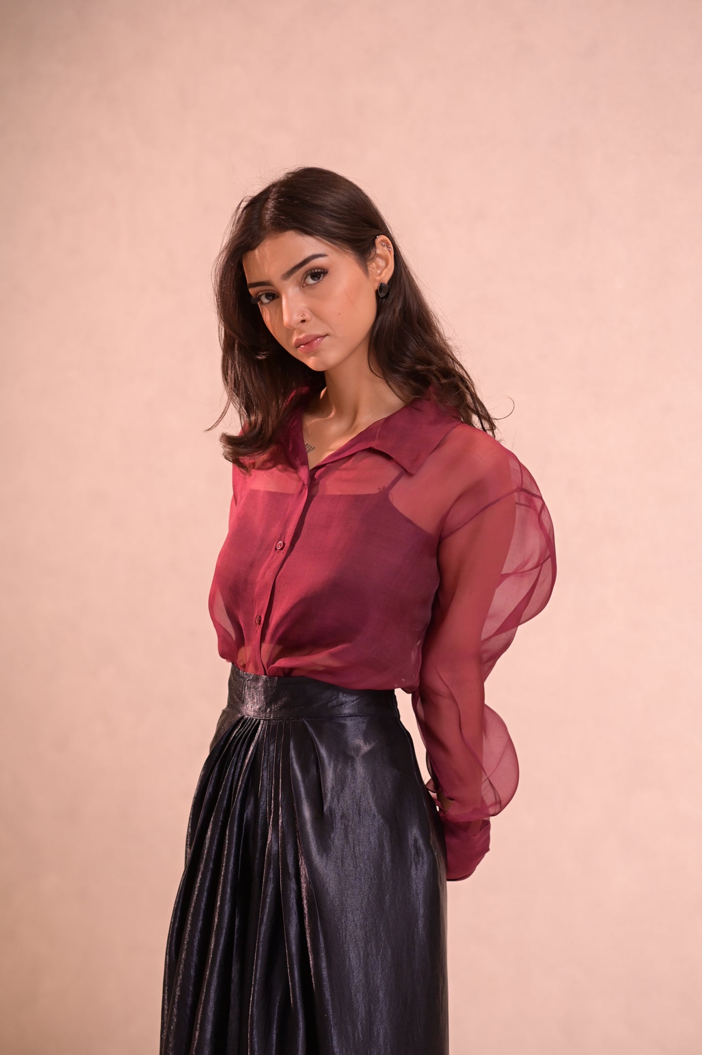 ORGANZA SHEER BUTTONED SHIRT