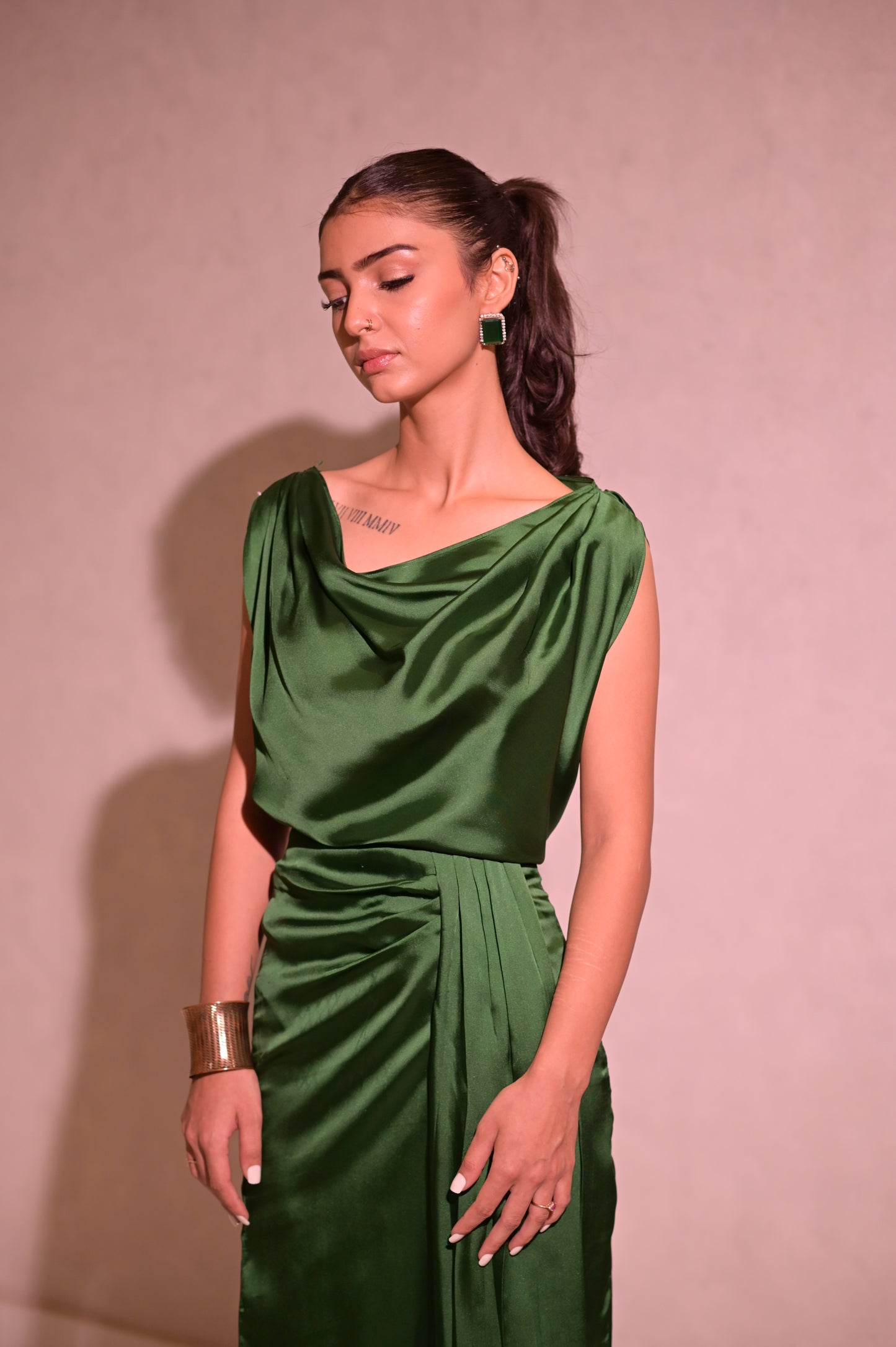DRAPED SATIN-EFFECT CO-ORD SET