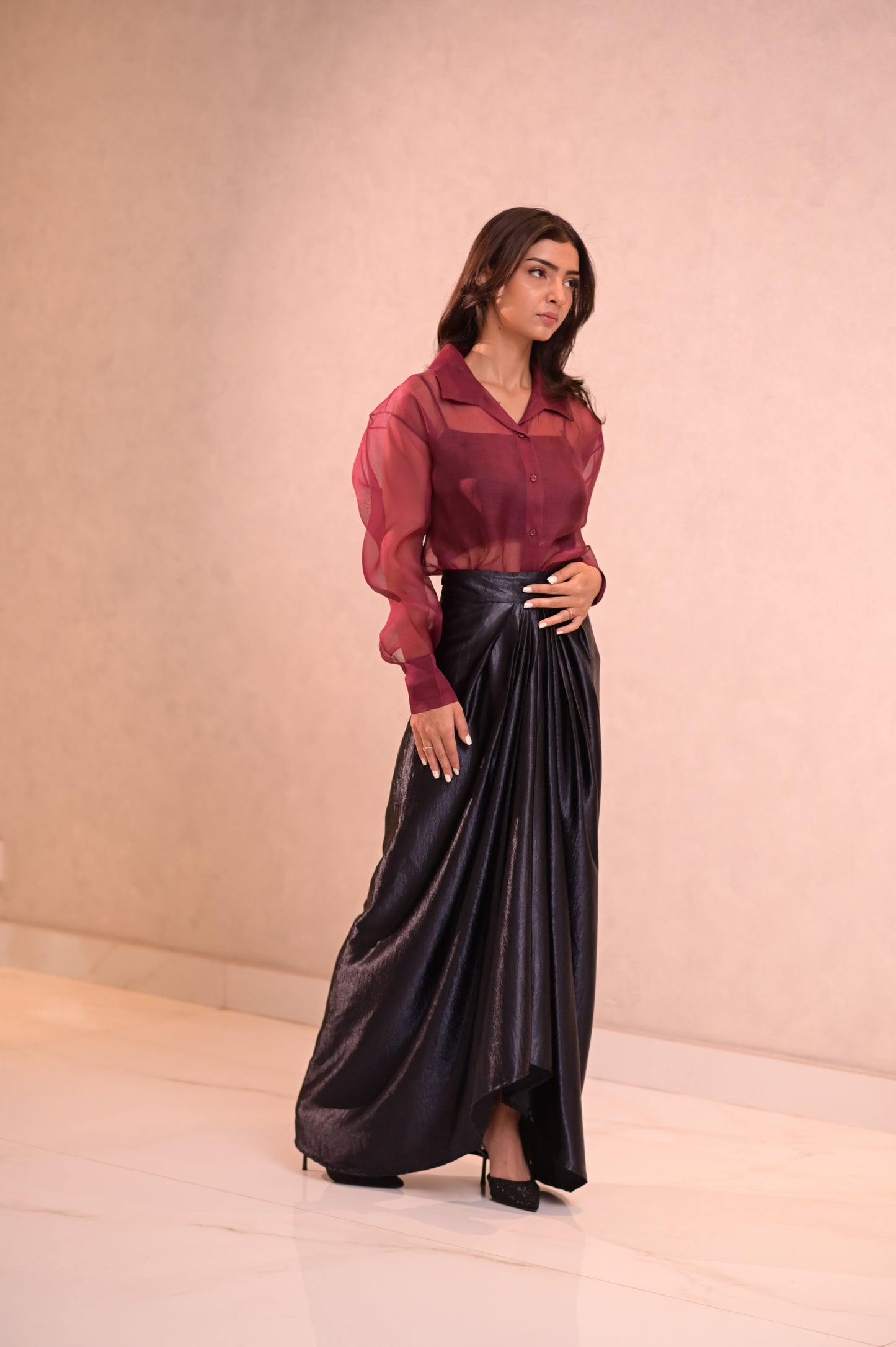 ORGANZA SHEER BUTTONED SHIRT