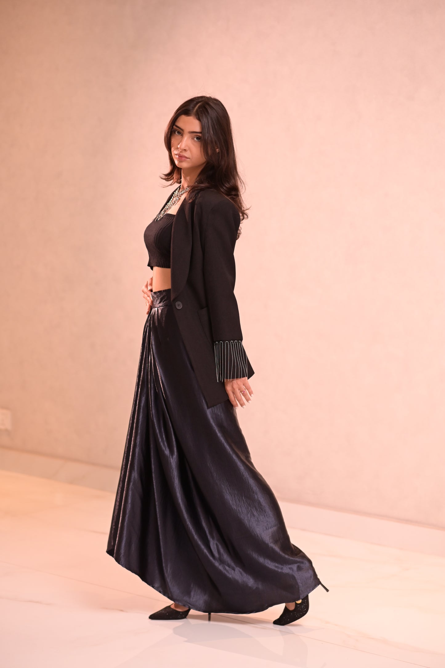 SARONG SKIRT DRAPED SATIN-EFFECT
