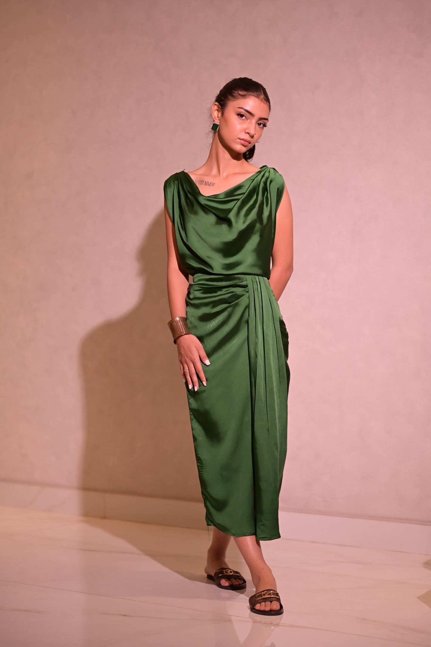 DRAPED SATIN-EFFECT CO-ORD SET