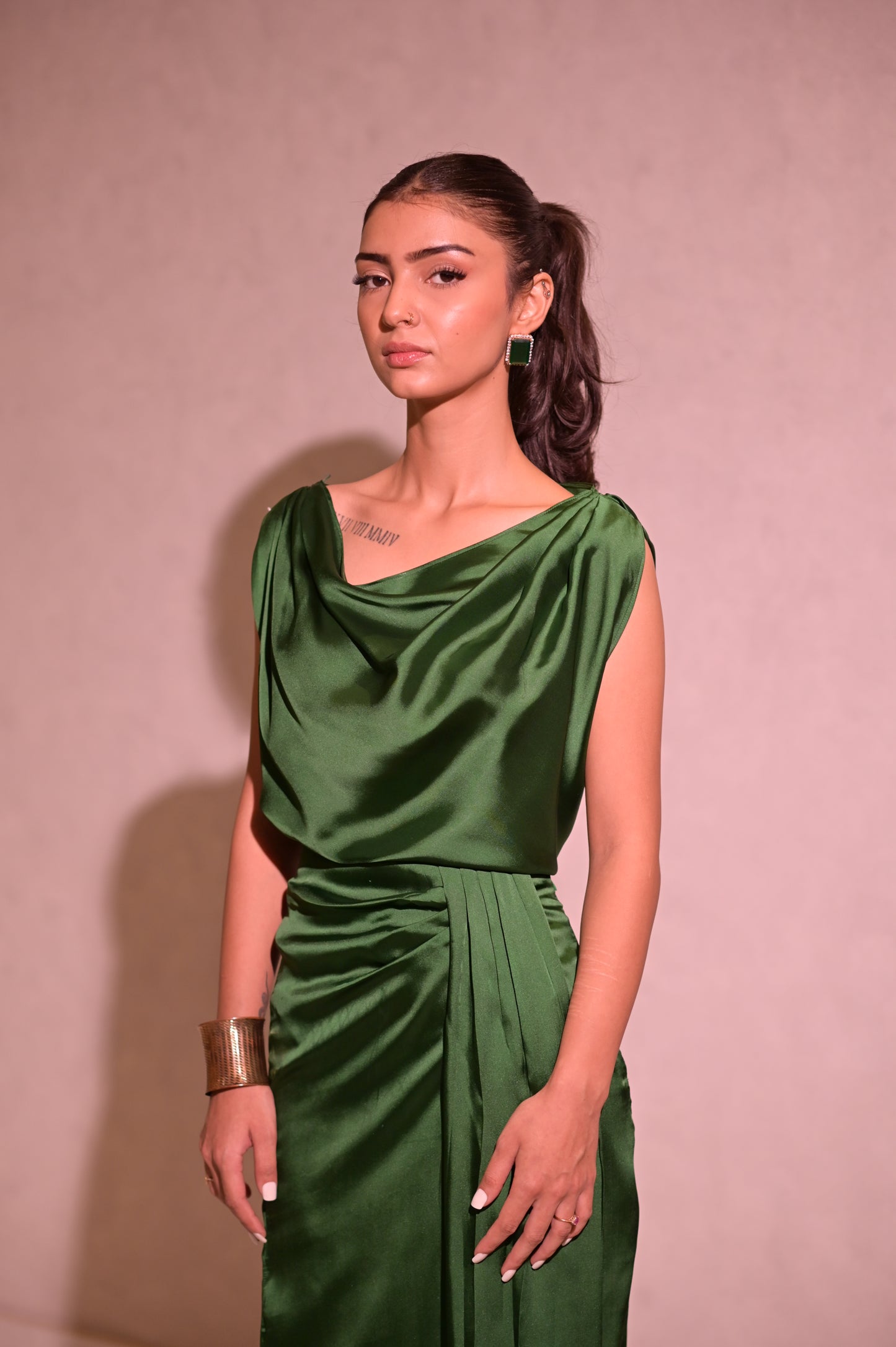 DRAPED SATIN-EFFECT CO-ORD SET