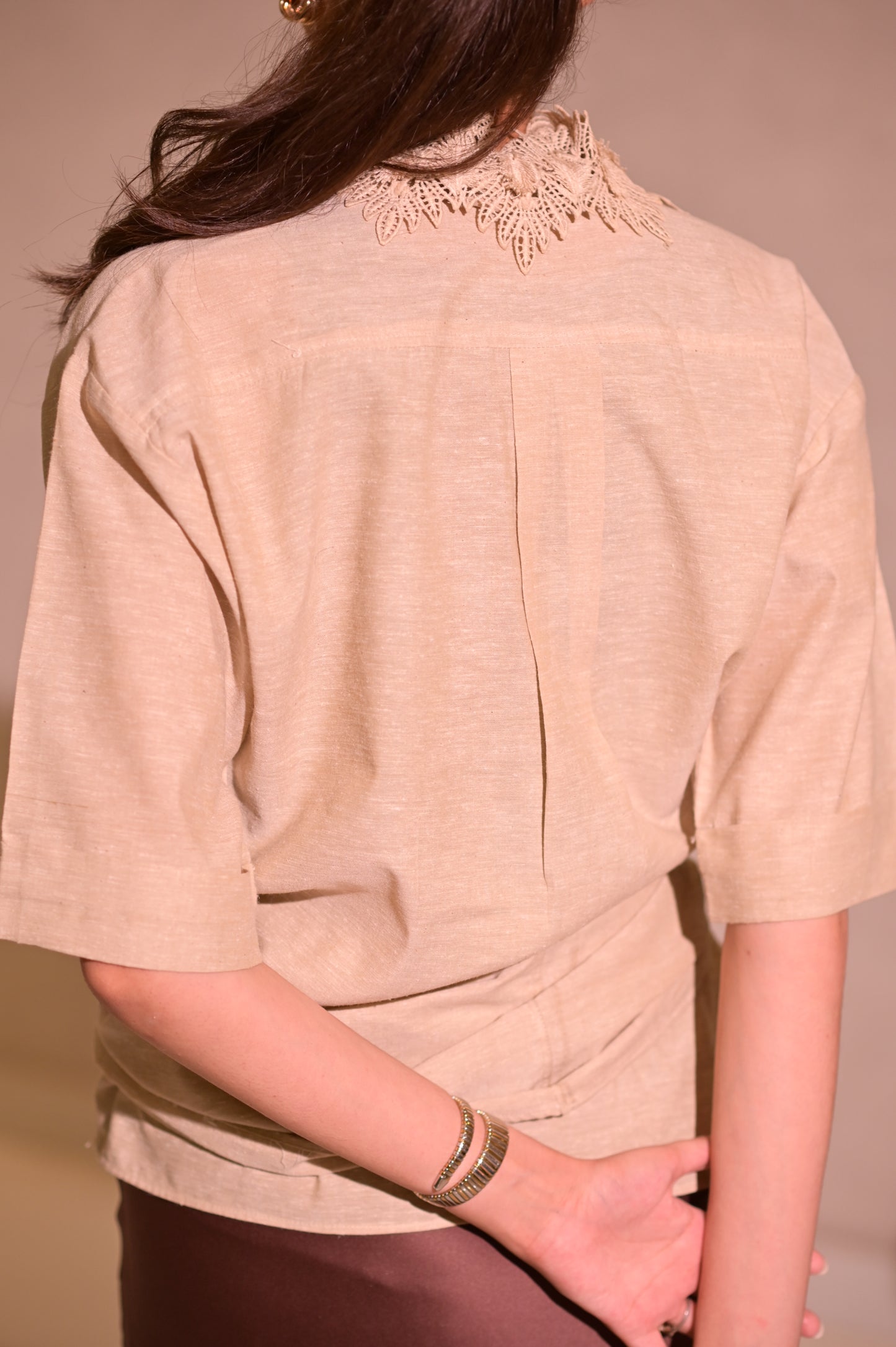 Textured Wrap Shirt with Embellished Collar